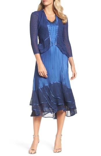 Women's Komarov Embellished Tiered Hem Dress With Jacket - Blue