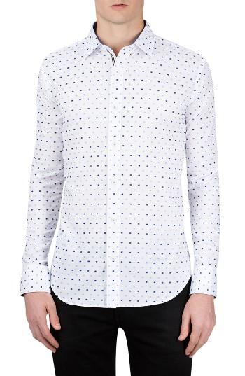Men's Bugatchi Classic Fit Embroidered Dot Sport Shirt - White
