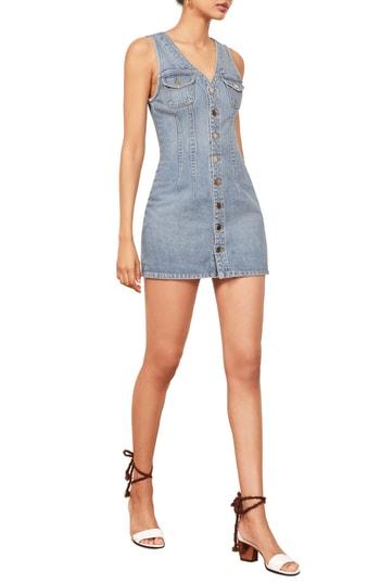Women's Reformation Colby Sleeveless Stretch Denim Minidress - Blue