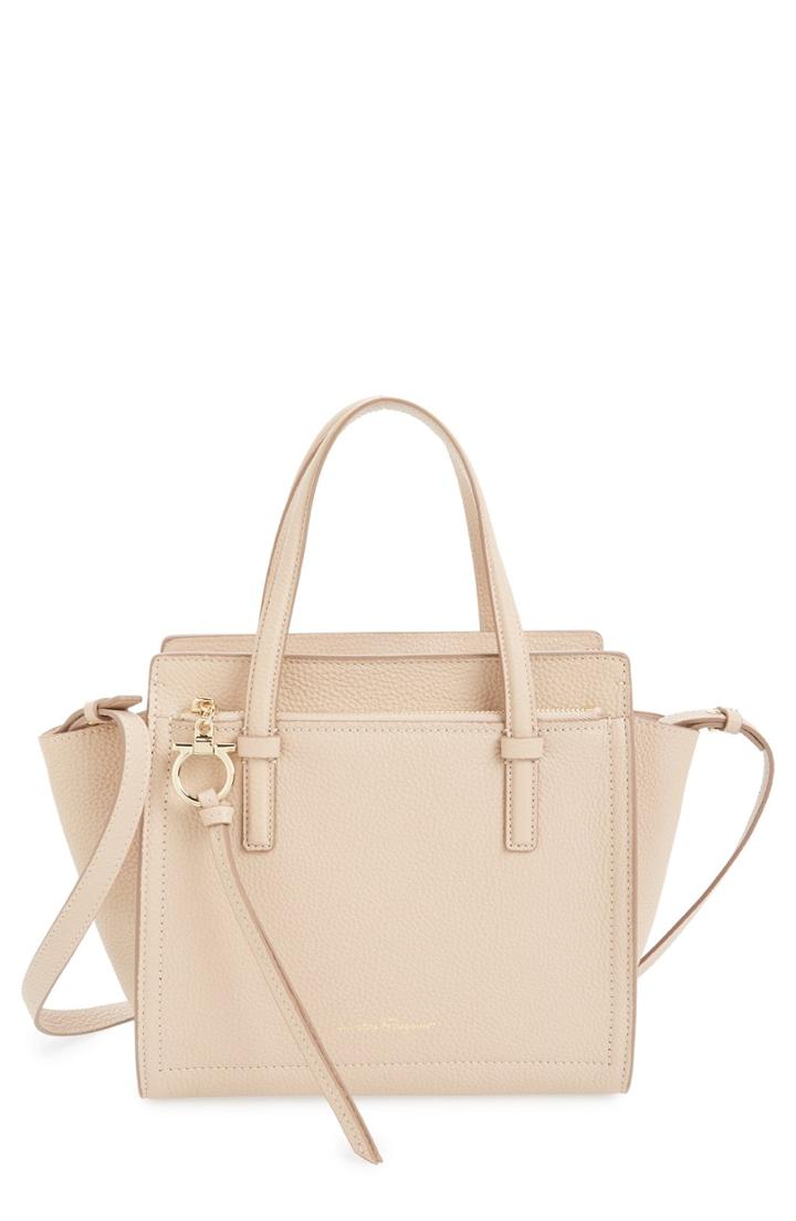 Salvatore Ferragamo Small Amy Pebbled Leather Tote - Ivory