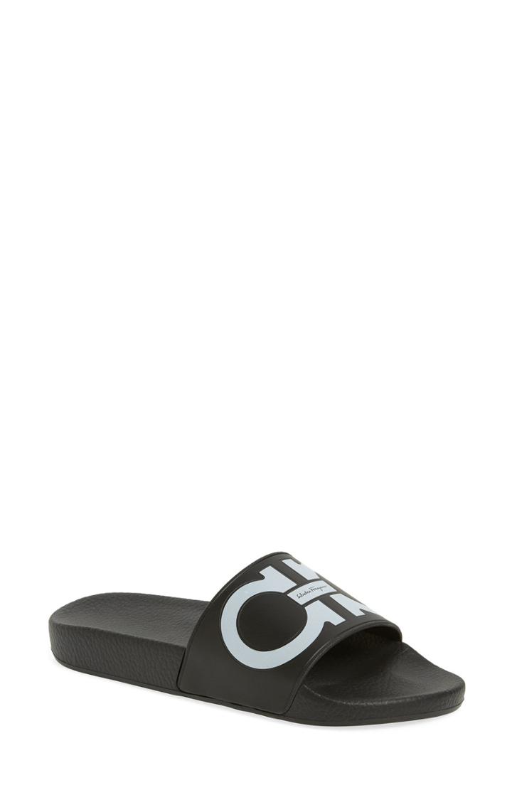 Women's Salvatore Ferragamo Groove Logo Slide Sandal B - Black