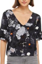 Women's Topshop Floral Ruffle Blouse Us (fits Like 0) - Black