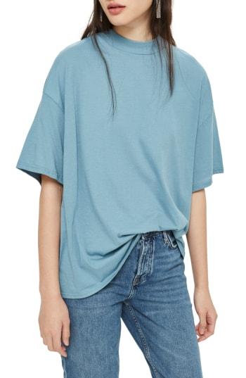 Women's Topshop High Neck T-shirt - Blue