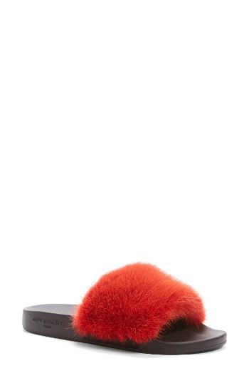 Women's Givenchy Genuine Mink Fur Slide Sandal Eu - Red