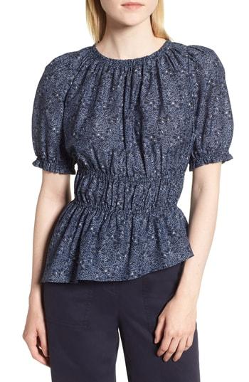 Women's Nordstrom Signature Ruched Waist Floral Top - Blue