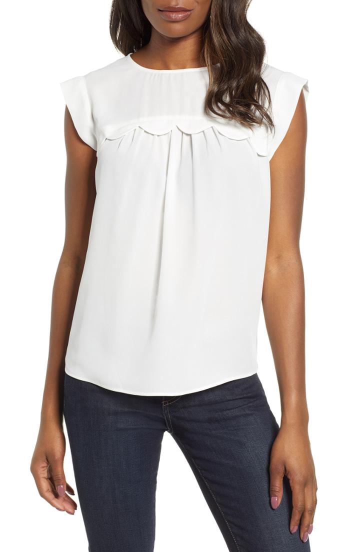 Women's & .layered Scallop Trim Sleeveless Blouse - Ivory