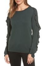 Women's Halogen Ruffle Sleeve Sweater, Size - Green