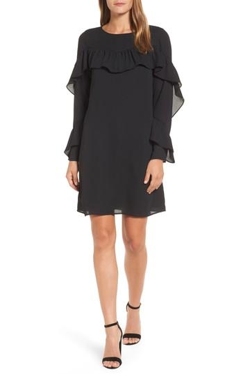 Petite Women's Halogen Ruffle Shift Dress, Size P - Black