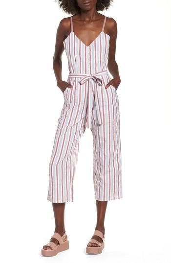 Women's Bp. Stripe Tie Waist Jumpsuit, Size - Metallic