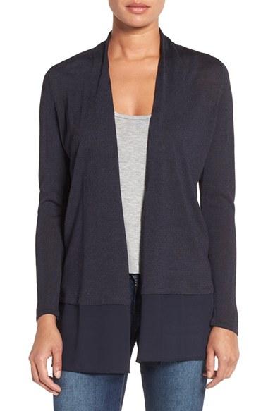 Women's Nic+zoe Chiffon Trim Cardigan - Blue