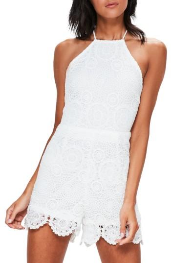 Women's Missguidded Crochet Lace Halter Romper Us / 8 Uk - White