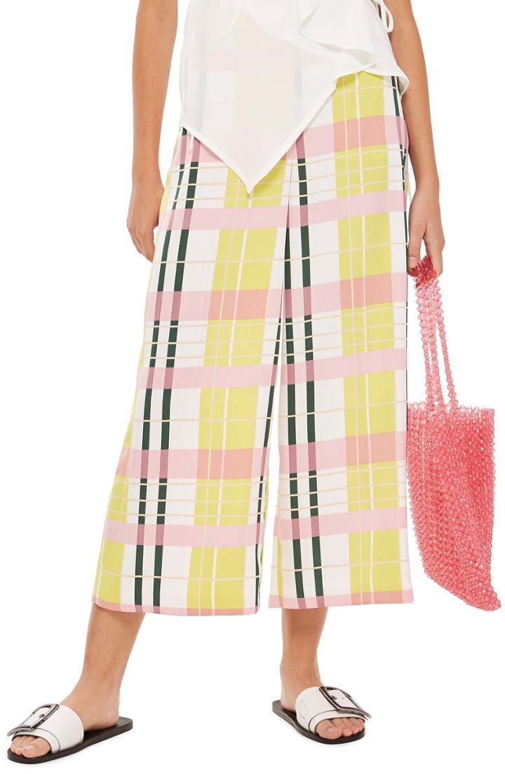 Women's Topshop Check Crop Wide Trousers Us (fits Like 6-8) - Yellow