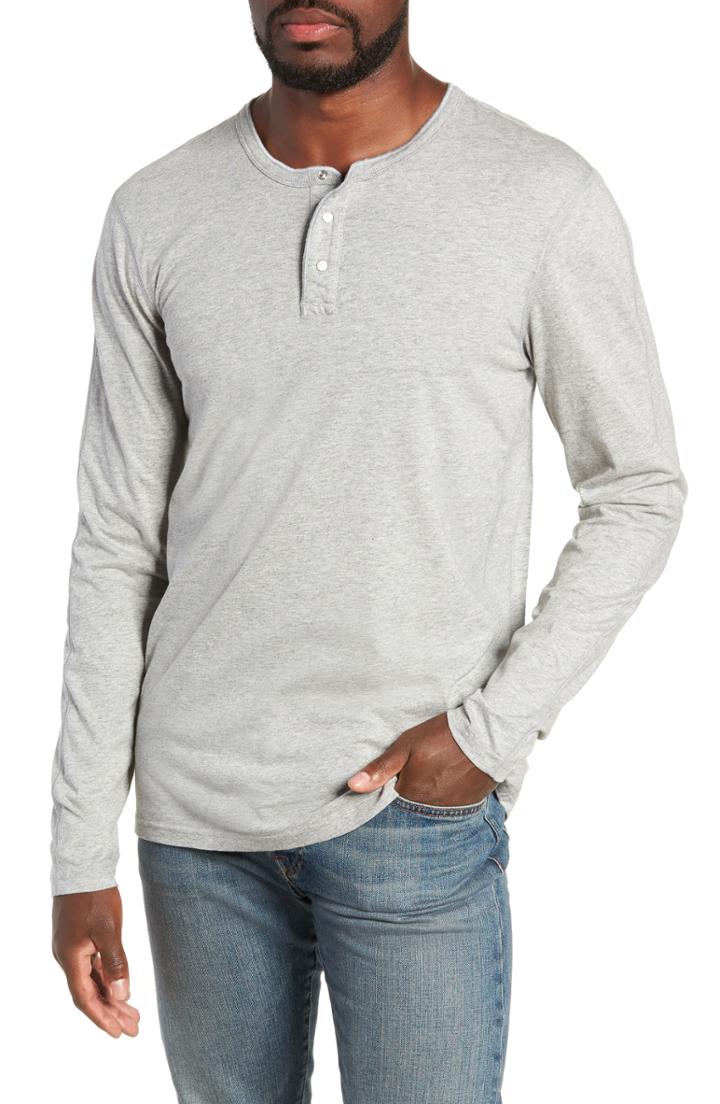 Men's Reigning Champ Long Sleeve Henley T-shirt, Size - Grey