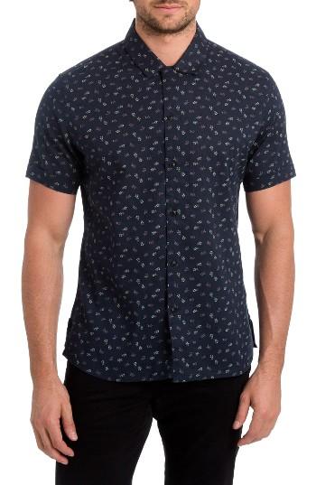 Men's 7 Diamonds Hey Brother Linen & Cotton Woven Shirt - Blue