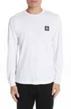 Men's Stone Island Logo Patch Long Sleeve Cotton Tee - White