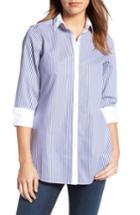 Women's Foxcroft Mini Stripe Non-iron Tunic Shirt - Blue