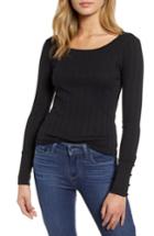 Women's Hinge Pointelle Knit Button Cuff Top, Size - Black