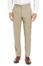 Men's Incotex Flat Front Solid Wool Trousers - Beige