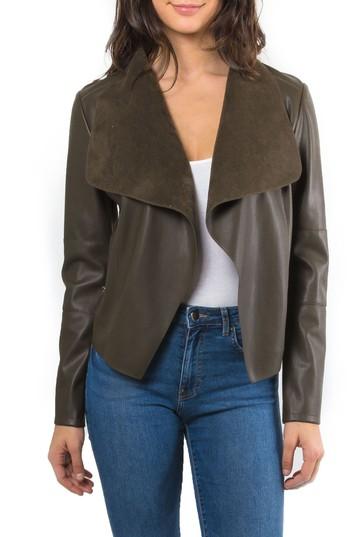 Women's Bagatelle Drape Faux Leather & Faux Suede Jacket - Green