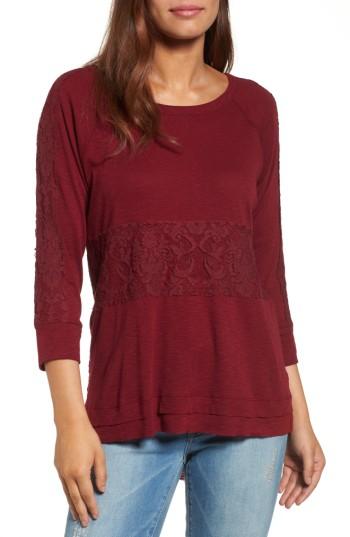 Women's Wit & Wisdom Lace Trim Asymmetrical Hem Top - Red