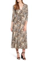 Women's Chaus Leopard Faux Wrap Maxi Dress - Black