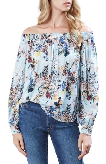 Women's Karen Kane Italian Floral Off The Shoulder Top - Blue