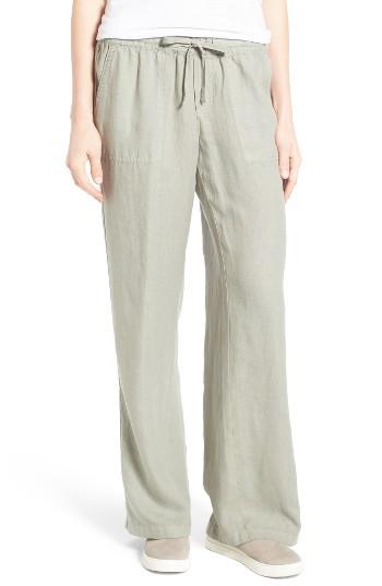 Petite Women's Caslon Drawstring Linen Pants, Size P - Green
