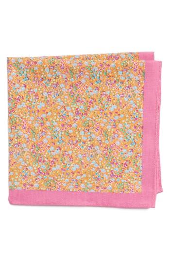 Men's Nordstrom Men's Shop Graffiti Floral Cotton Pocket Square, Size - Orange