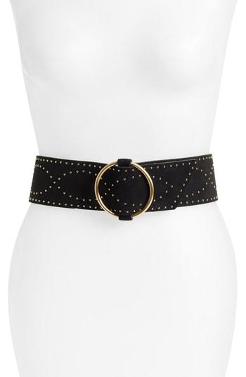 Women's Something Navy Studded Stretch Leather Belt - Black