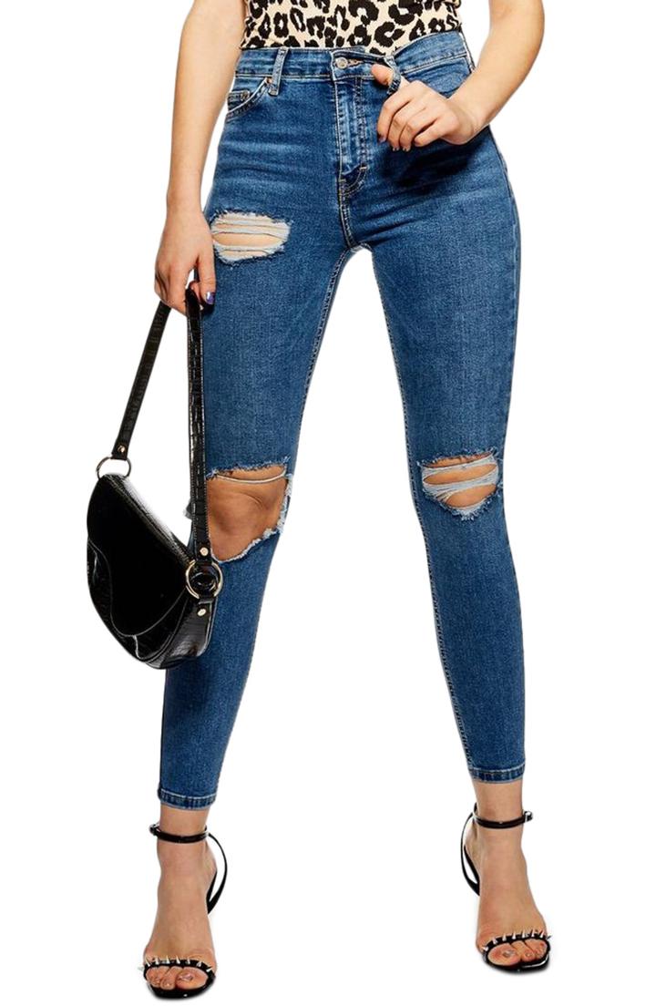 Women's Topshop Jamie Ripped High Waist Skinny Jeans W X 30l (fits Like 24w) - Blue