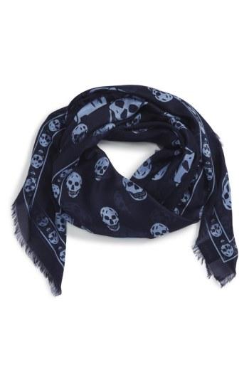 Men's Alexander Mcqueen Skull Print Modal & Silk Scarf, Size - Blue