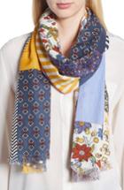 Women's Tory Burch Patchwork Printed Oblong Scarf, Size - Blue