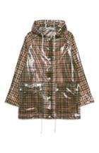 Women's Topshop Checked Frosted Rain Mac Jacket Us (fits Like 0-2) - Black