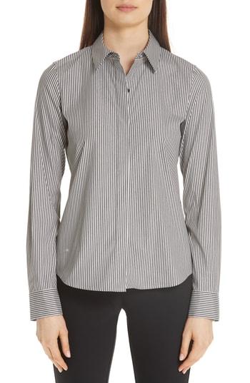 Women's Lafayette 148 New York Phaedra Metallic Stripe Blouse - Grey