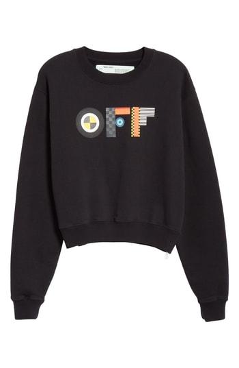 Women's Off-white Flags Crop Crewneck Sweatshirt