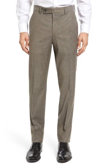 Men's Ted Baker London Jerome Flat Front Solid Wool & Cotton Trousers R - Beige
