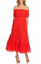 Women's Cece Vivian Off The Shoulder Smocked Maxi Dress - Red