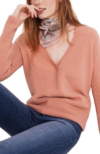 Women's Madewell Faux Wrap Pullover Sweater, Size - Grey
