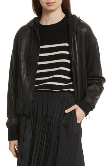 Women's Vince Leather Zip-up Hoodie - Black