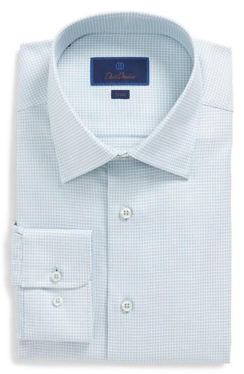 Men's David Donahue Trim Fit Check Dress Shirt .5 - 32/33 - Green