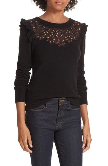 Women's Rebecca Taylor Emilie Embroidered Sweater - Black