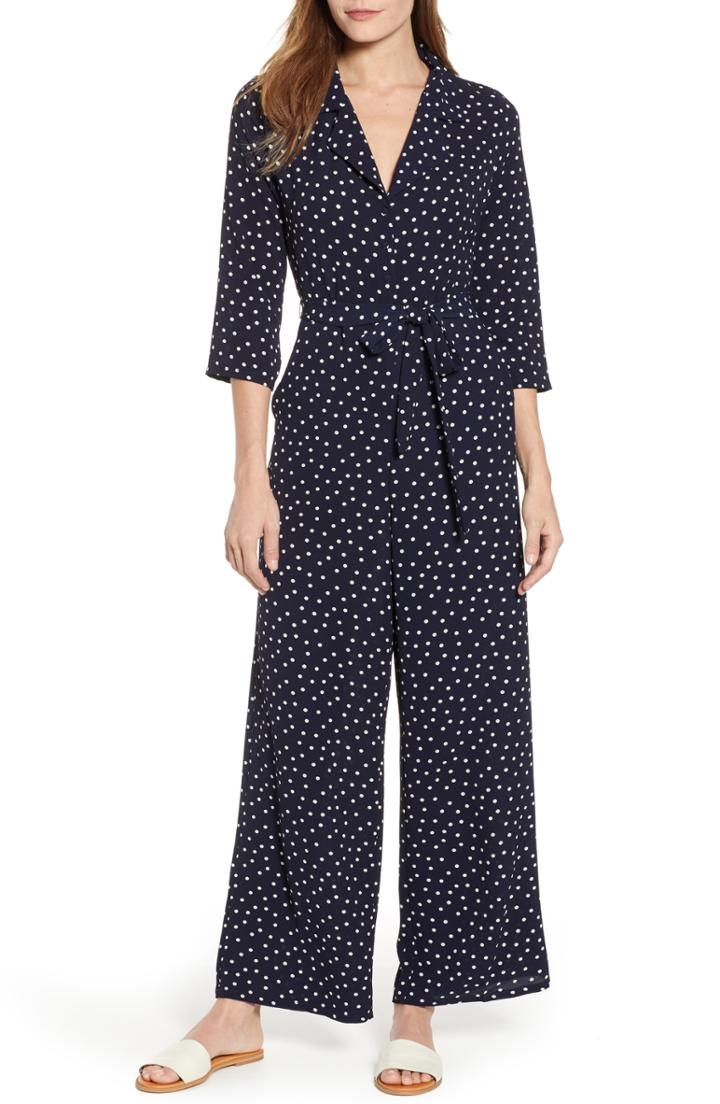 Women's Bobeau Tie & Button Front Jumpsuit - Blue