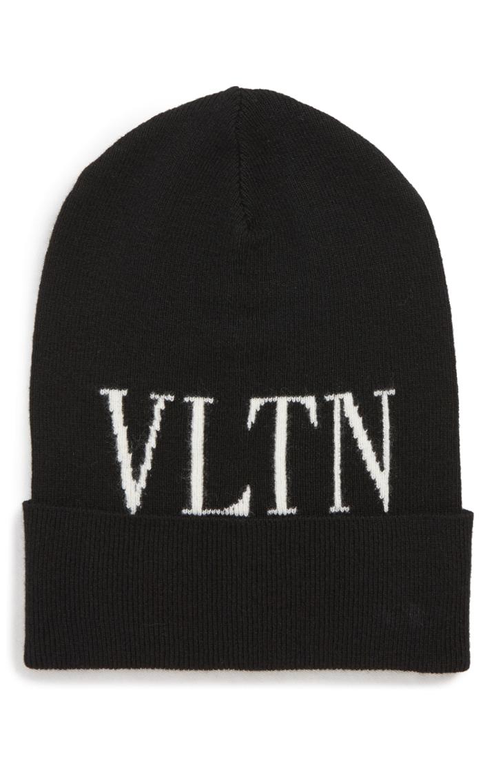 Women's Valentino Garavani Vltn Wool & Cashmere Beanie - Black