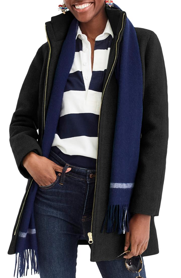 Women's J.crew Lodge Italian Stadium Cloth Wool Coat