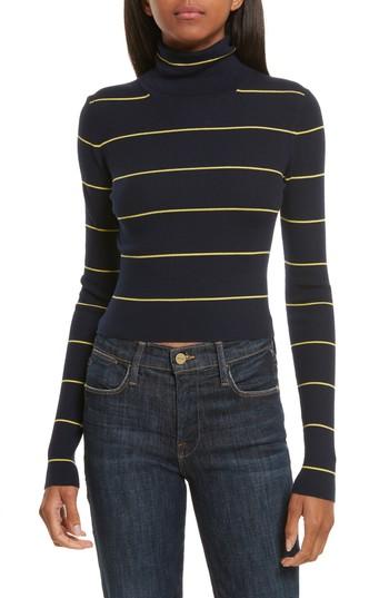 Women's Theory Stripe Crop Turtleneck, Size - Blue