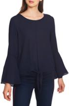 Women's 1.state Textured Tie Front Bell Sleeve Blouse - Blue