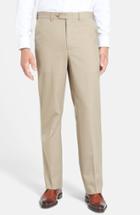 Men's Berle Self Sizer Waist Tropical Weight Flat Front Trousers X Unhemmed - Beige