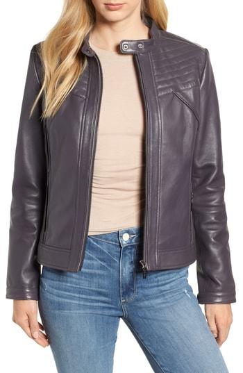 Women's Bernardo Stitched Leather Jacket - Blue