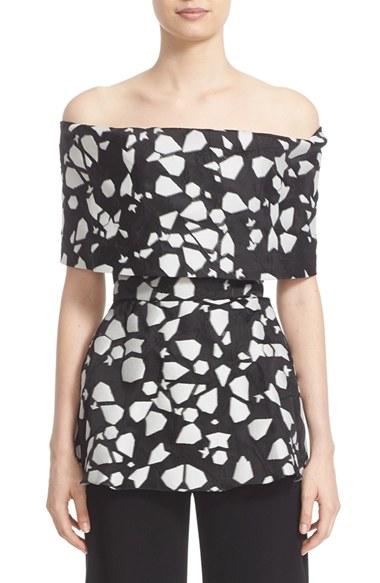 Women's Lela Rose Shatter Print Fil Coupe Off The Shoulder Peplum Top