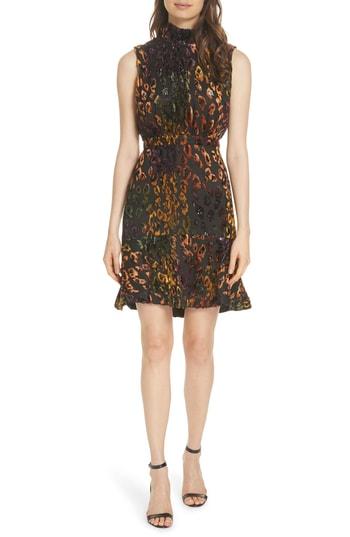 Women's Saloni Fleur Devore Leopard Spot Minidress - Black